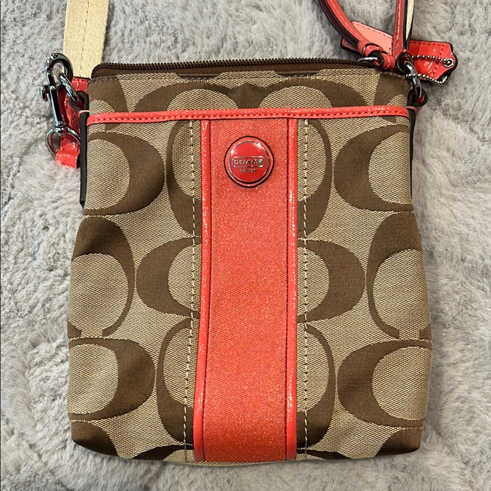 Coach Brown and Coral Crossbody Bag